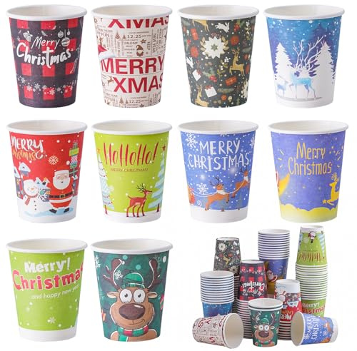 Sigilyer 120 Pcs Christmas Disposable Paper Cups 9oz Coffee & Tea Cup with 10 Holiday Designs Christmas Hot Chocolate Cocoa Cup Drinkware Xmas Drink Cups for Cold/Hot Beverage Winter Party Supplies