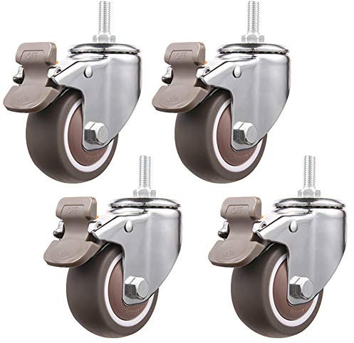3-Zoll-Schwerlastrollen 75 mm Universal-Drehmöbel mit Bremse M10 × 25 mm Gewinde Industrielle leise Gummiräder für Tischwagen Werkbank 4 Stück 320 kg – Schraube