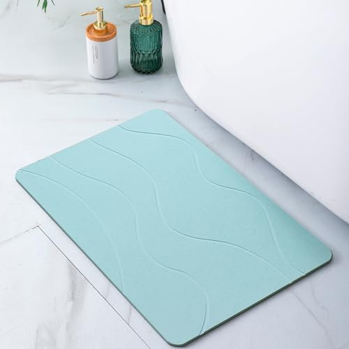 Pure 4Home Alfombra Diatomita Baño 60x40 – Secado Rápido, Antideslizante y Antibacteriana – Alfombrilla Piedra Diatomita Super Absorbente – Alfombrilla Diatomita - Stone Bath Mat (Green Waves)