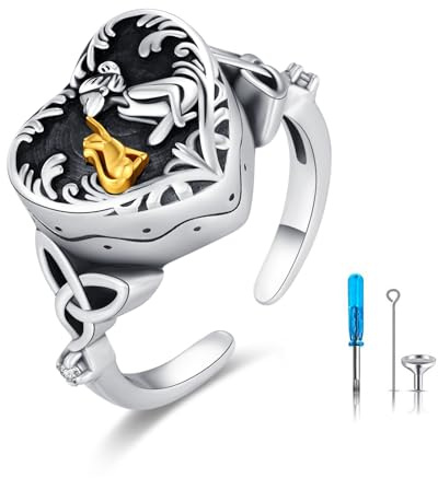 CHENGHONG Anillo de urna para cenizas de perro o gato, plata de ley 925, ajustable, con estampado de huella conmemorativa, joyería de cremación, Plata de ley