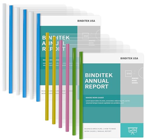 Binditek Clear Report Covers with Sliding Bars, A4 Size, 12 Pack | Clear Report Covers, A4 Size, 9mm Binding Bars, Multicolour, Ideal for Resumes, Presentations, Classroom and Business