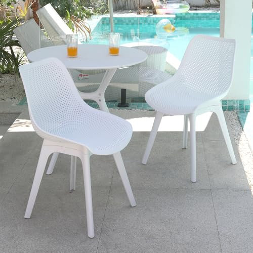 chairus Garden Chairs Set of 2 Outdoor Garden Furniture Stackable Side Chair for Living Room Balcony Yard (White-Chair)