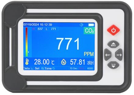Détecteur de CO2 Compteur d'humidité de Température de Haute Précision Détecteur de Dioxyde de Carbone Portable avec Rappel pour la Plantation de Tentes et de Caves à Vin (White)