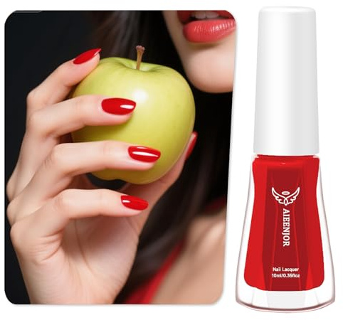 Aieenjor 10ML Nagellack Rot, Low Odor Nail Polish, Non-Toxic, Glossy Schnell trocknend & Langanhaltend ungiftiger Nail Polish red, Nagellack Dunkelrot