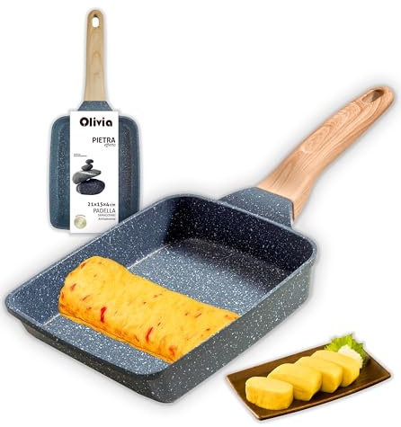 IPEA Tamagoyaki-Pfanne für japanische Omelette, antihaftbeschichtet – für Induktion und Gas – 21 cm – antihaftbeschichtete Aluminiumpfanne für Frittata, Crepes, Pfannkuchen, Eier – quadratisch – Griff