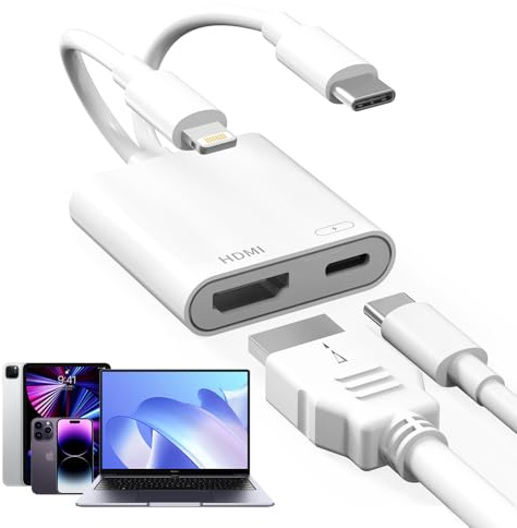 Adattatore Lightning HDMI & USB‑C per iPhone iPad, MFi, 4K@60Hz Sync‑Screen, 100W PD, Adattatore USB‑C HDMI per iPhone 17/16/15/14/13, iPad Pro, Galaxy, MacBook Pro a TV/Proiettore