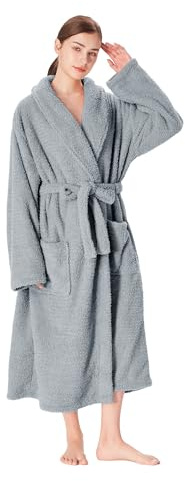 Catalonia Classy - Accappatoio soffice in pile Sherpa da donna e uomo, morbido accappatoio lungo, accappatoi da sauna senza cappuccio, regali caldi per le donne, grigio., Taglia unica