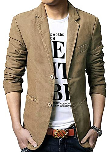 Blazer Casual para Hombre Chaquetas de Traje Slim fit Chaqueta de algodón sólido de un Solo Pecho Abrigo Chaqueta de Dos Botones Casual Blazer