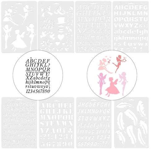 TONGIHS 8 Pcs Plastic Number and Letter Artistic Drafting Drawing Templates Stencil Set, DIY Reuseable Stencils, Alphabet Painting, Assorted Styles for Art Drawing Wood Painting Letter