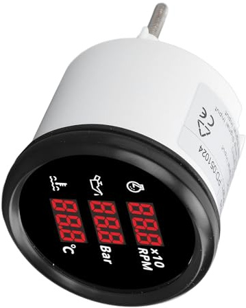 Qqmora Digital Oljetryck Vattentemp Varvtalsmätare Båt Digital Varvtalsmätare Marin Varvräknare Båtvarvtalsmätare 3 i 1 52mm 9-32V IP67 med Röd (810-00325 svart urtavla med svart)