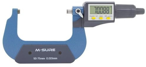 M-SURE MS-110-075 Digital External Micrometer 50-75mm, 0.001mm Resolution, 0.004mm Accuracy, Setting Standard Included, Inch/Metric, Carbide Faces