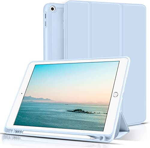 aoub iPad 2018/2017 9,7 Zoll Hülle Fallbeständig und verschleißfest Eingebauter Stifthalter Smart Schutzhülle aus Silikon mit Schlafen/Wachen Geeignet für iPad 5. und 6. Generation, Hellblau