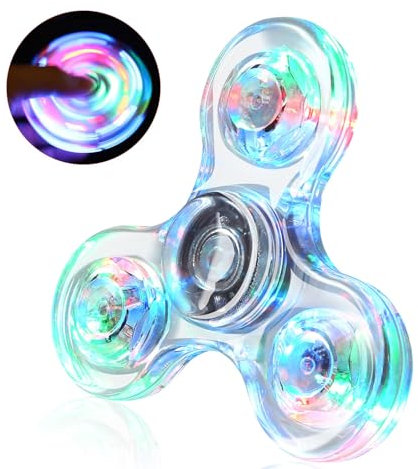 SCIONE Fidget Spinner LED Cristal Hand Spinner Lumineux Jouet Sensoriel Fidget Toys Anti Stress ADHD pour Enfants Adultes Halloween Noël Blanc