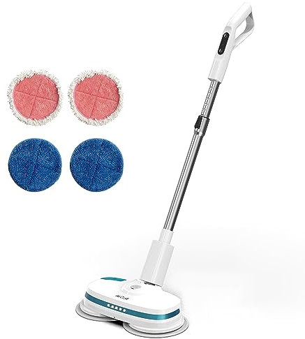 Aircraft PowerGlide Cordless Rechargeable Hard Floor Cleaner and Polisher with 4 Cleaning Buffing Pads, Perfect for Wood, Tile, Laminate and Hard Floors, White