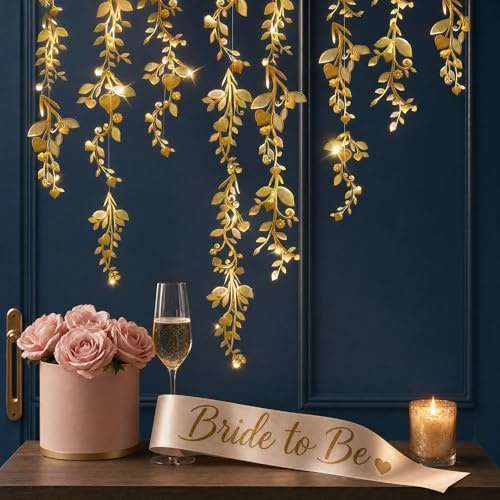 Cheerland Gold Leaves Vine Garland Artificial Flowers Garland Leaf String Banner Greek Hanging Decorations Streamer for Best Mom Decor Birthday Anniversary Wedding Tea Mothers Day Party Supplies 24pcs