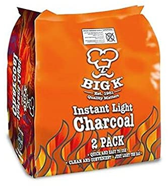 Big K Instant Light Lumpwood Charcoal, 2x1kg Bags Instant BBQ Charcoal