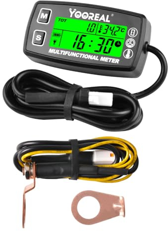Yooreal Compteur horaire numérique et tachymètre, jauge de température du moteur, affichage rétroéclairé, étanche pour scooter, mini vélo, moto, tracteur de pelouse, camion à benne basculante