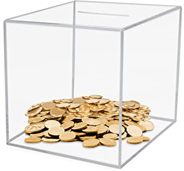 Spardose Nicht zum öffnen, Acryl Sparschwein Durchsichtig für Erwachsene und Kinder, 15× 15× 15cm