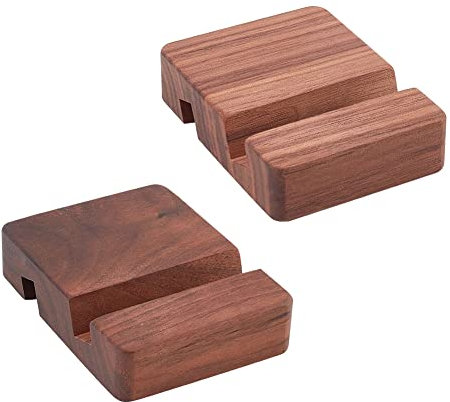 NBEADS 2 Stück Holz Handy Halter, 8x6x2 cm Holz Handyständer Universal Desktop-Telefonständer Tragbarer Mobiler Tablet-Halter mit 2 Nut für Unterstützung von Telefon im Büro zu Hause, Braune