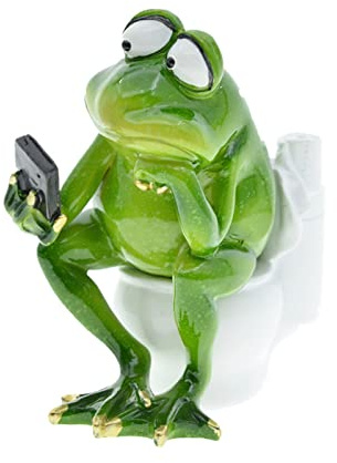 Queemie® Funny Frog Sitting on Toilet Figurine, Thinker Froggy Sculpture Statue, Mascot Frogs Animals Resin Crafts Collectible Figurines for Home Office Bathroom Garden Decoration