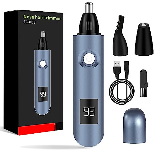 iMoebel Tondeuse nasale 3 en 1 avec affichage LED, rechargeable avec double lames de coupe, sourcils et visage, pour hommes et femmes, bleue