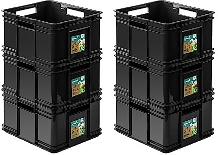 PAFEN 6x Euro Stapelbox 28l - 43 x 35 x 24 cm - Aufbewahrungsbehälter Euro-box Ecoline Stapelkasten Transport Eurobehälter aus PP, Schwarz Eco