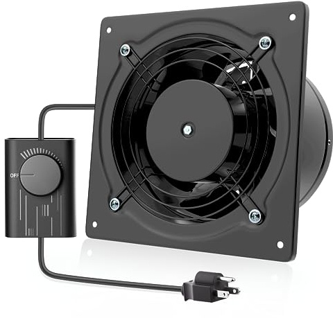 HG Power 6 Inch Exhaust Fan with Speed Controller, 308CFM Wall Exhaust Fanfor Kitchen, Bathroom, Metal Extractor Fan for Pet Room, Smoking Room, Attic, Garage, Window Ventilation