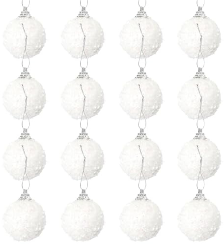 Förpackning med 16 vita julgranskulor 4 cm glitter hängande ornament okrossbara julbollar för julgransdekoration semester bröllopsfest hem festival dekor (vit)
