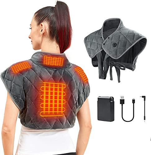 Vofuoti Kabelloses Heizkissen für Nacken und Schultern mit 10000mAh Akku,Nackenwärmer 1kg Gewichtetes Heizkissen mit 3 Heizstufen,Elektrisch Beheiztes Nacken-Schultertuch zur Schmerzlinderung,Waschbar