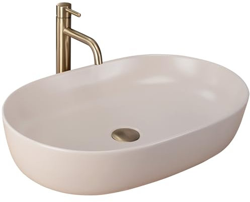 Rea Aufsatzwaschbecken CLEO 61 BEIGE MATT Waschtisch Handwaschbecken Waschschale Waschbecken für Badezimmer aus hochwertiger Keramik 41,5 x 60,5 x 14 cm (Beige)