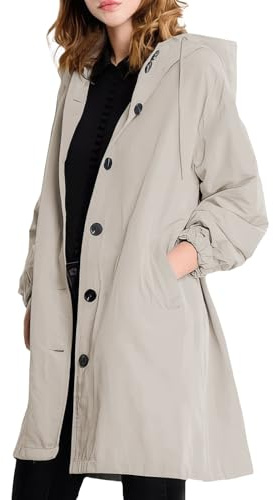 MGizo DtiSpectrum Gabardina para Mujer - Chaqueta Cortavientos con Capucha y Botonadura Sencilla, Abrigo Impermeable para Exteriores, Impermeable Suave para Senderismo y Desplazamientos