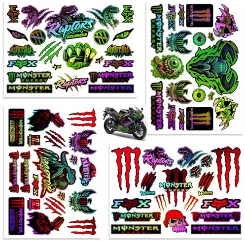 Reflektierende Monster Energy Aufkleber - 4 Motocross Sticker Bilder für Helme, Motorräder, Skateboards & Dirtbikes
