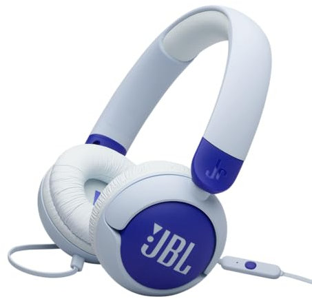 JBL Junior 320, Auriculares supraaurales para niños, con micrófono Integrado, Safe Sound, volúmen hasta 85 dB, Almohadillas Gruesas y Suaves, Set de Pegatinas, diseño Plegable, Azul