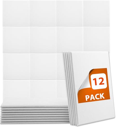Toemics 12 Pack Sound Proofing Panels Self Adhesive 30x30x1cm Wall Soundproofing Panels Acoustic Absorption High Density Foam Tiles for Recording Studio, Podcast Studio, Living Room, Offices, White