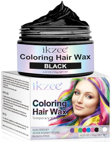 Temporäre Haarfarbe, 120g Haarfarbe Auswaschbar Hair Wax Color Haartone für Männer Frauen, Haarfärbemittel Wachs für DIY, Party, Cosplay, Halloween (Schwarz, 120g)