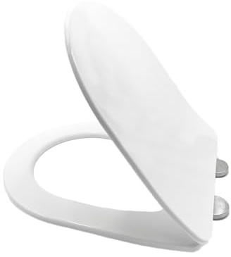 LOORMEI Sedile per WC con chiusura rallentata, a forma di D, con un pulsante a sgancio rapido per la pulizia, in polipropilene antibatterico durevole