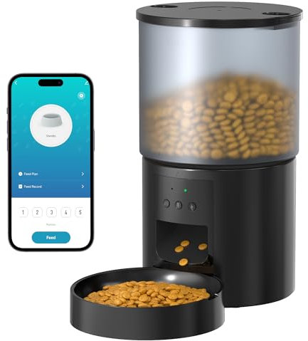 Futterautomat Katze Katzenfutter Automat WiFi: Futterspender Katze mit Maßgeschneidert Zeitplan - Automatischer Hunde/Katzen Futterautomaten APP-Steuerung Katzenfutterspender - 4L Schwarz