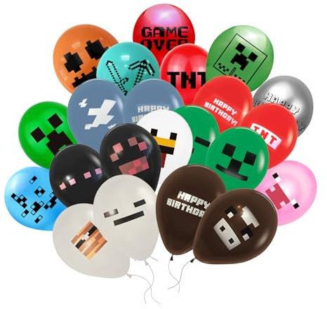 AYNKH 32Pcs Pixel Balloons, Gaming Theme Party Supplies Pixel Birthday Decorations for Boys Girls Adults Pixel Party Bag Fillers Room Deco
