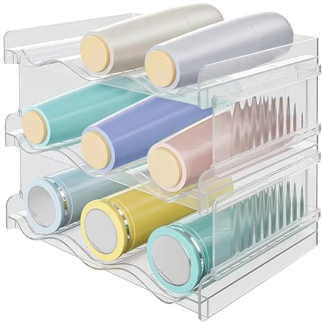 GOEDCH Portabottiglie Impilabile: Organizer da Cucina per Frigorifero, Mobiletto, Organizer per Bottiglie D'acqua in Plastica a 3 Livelli Contenere Fino a 9 Bottiglie, Facile da Pulir (Trasparente)