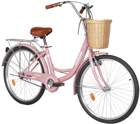 Omelaza 24/26 Inch Beach Cruiser Bike for Adult - High-Carbon Steel Frame Comfortable City Bike with Rear Rack or Basket