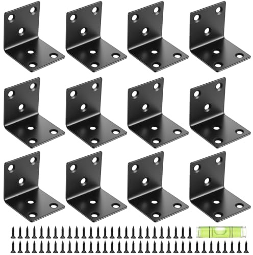 12 Pcs Equerre Bois, Équerre de Fixation, Equerre Murale, Connecteurs d'Angle Noires, Équerres en L pour Bois Assemblage, Fixation, Réparation et Connecteur de Meubles (40 x 40 x 40 mm)