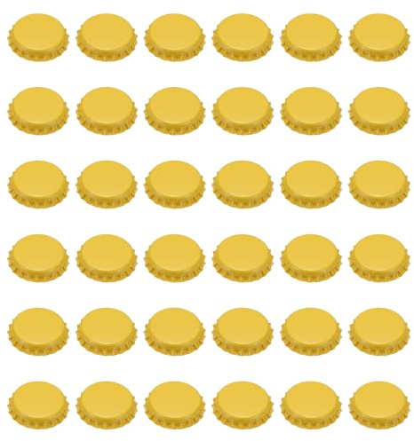 sourcing map 108 tappi per bottiglie di birra assorbenti, 32 mm, tappi a corona per bibite, birra, vino, bottiglie di vetro per birra fatta in casa, ciondoli fai da te o album di ritagli, giallo