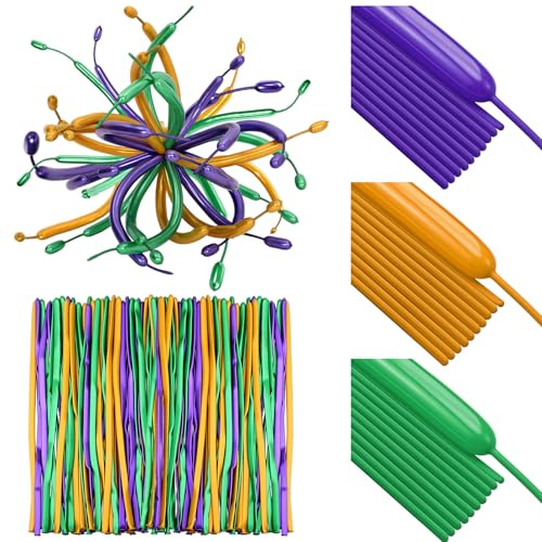 Charnoel 100 Pcs Mardi Gras Party Decoration 260Q Long Latex Modelling Balloons Purple Green Gold Balloons for DIY Animal Decoration Weddings Clowns Birthdays Party Supplies (Mardi Gras)