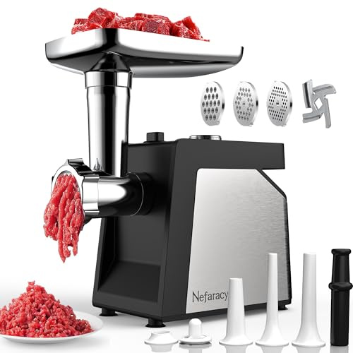 2600W Electric Meat Grinder, Home Kitchen Mincer - Stainless Steel, 1 Blade, 3 Grinding Plates, Sausage Stuffer Filler & Kubbe Maker Kit
