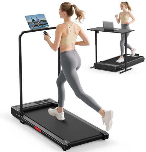 Folding Treadmill Walking Pad Foldable - Treadmills with Handle for Home Office Under Desk Running Machine Portable Compact Flat Mini Small Fold Away Motorised Slim Use Indoor