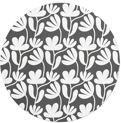 Miquelrius - Alfombrilla ratón Redonda Decorativa Floral | Diseño Blanco y Negro Elegante | Base de Goma Antideslizante | Ø200 mm | Comodidad y Estilo para Oficina o despacho