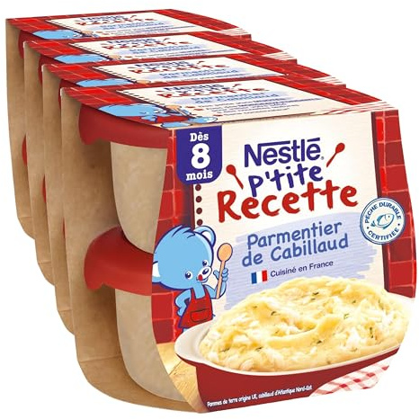 Nestlé Bébé P'tite Recette Parmentier de Cabillaud - Plat complet dès 8 mois - 2 x 200g (Lot de 4)