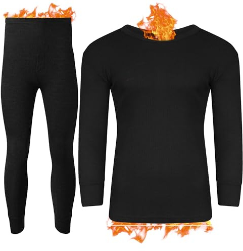 Active Star Mens Thermal Underwear Set, 0.45 Tog Long John Bottoms With Short & Long Sleeve Tops Base Layer Warm Winter Thermals For Running Sport Ski S-XXL, Long Sleeve Thermal Set Black - M