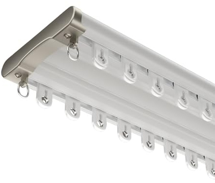 Doppio bastone per tenda da soffitto in alluminio per tende scorrevoli interne per tende trasparenti e tende con occhielli, 3,2 m, bianco