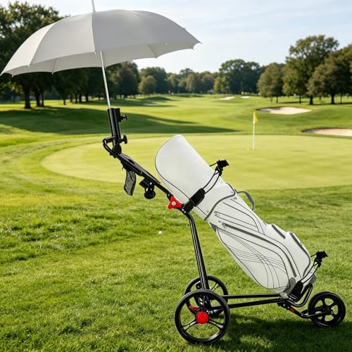 JoyCushy 3 Wheel Golf Trolley Folding Golfs Push Cart with Adjustable Height Handle, Lightweight Deluxe Golf Bag